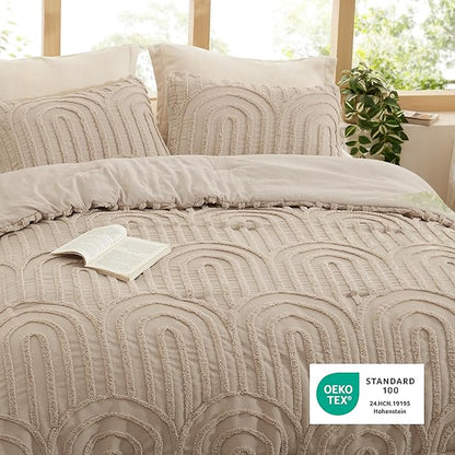 Bedsure Boho Tufted Twin Comforter Set - Khaki Boho Bedding Comforter Sets, 2 Pieces Farmhouse Shabby Chic Embroidery Bed Set, Soft Fluffy Cozy Arch Pattern Comforter for All Seasons