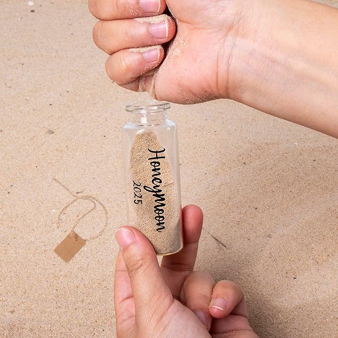 Honeymoon Sand Keepsake Jar 2025，Bridal Shower, Wedding, Engagement, Honeymoon, Travel Gift for Couples, Newlywed, Fiance(Gift Box Includes) - 40ml Cylindrical Shape Glass