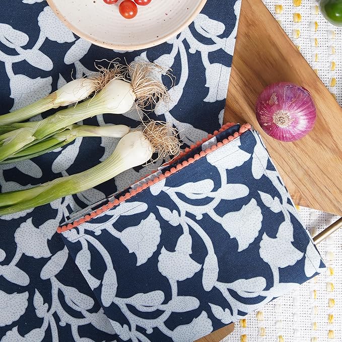 TARAN LIVING Printed Kitchen Dish Bar and Tea Towels Cotton, 18x28 inch with Trims, Cotton Dish Towel Sets (Allover Blue, Set of 6)