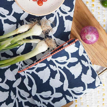 TARAN LIVING Printed Kitchen Dish Bar and Tea Towels Cotton, 18x28 inch with Trims, Cotton Dish Towel Sets (Allover Blue, Set of 6)