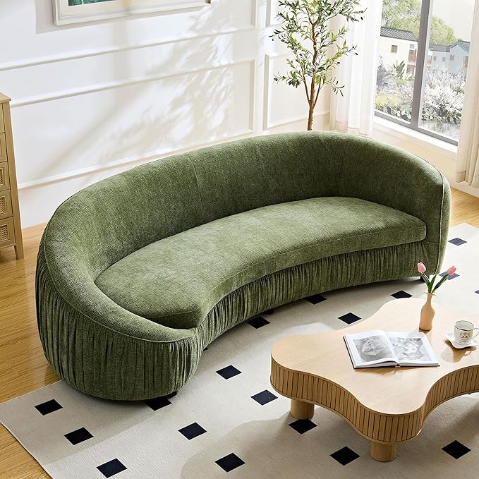 KEIKI 92" Oversized Curved Shaped Upholstered Modular Sectional Sofa, Minimalist 4-Seater Couch with Seat Cushions and Ergonomic Backrest, No Assembly Required, for Apartment, Living Room, Green