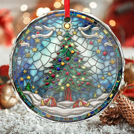 2025 Christmas Tree Glass Ornament - Round Glass Hanging Ornament for Xmas Display - Winter Season Home Accent - Unique Christmas Decoration Gift Idea