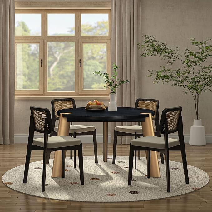 NTC Tribase 47 Inch Modern Design, Round Dinner Table for Dining Room, Living Room Furniture, Effortless Assembly, Burnt Black