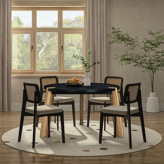 NTC Tribase 47 Inch Modern Design, Round Dinner Table for Dining Room, Living Room Furniture, Effortless Assembly, Burnt Black