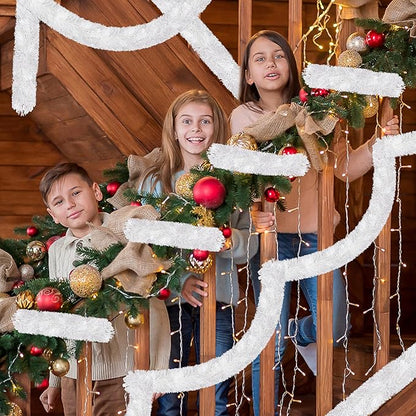 50 Ft Christmas Tinsel Garland White Thick Tinsel Garland Xmas Tree Decorations Metallic Tinsel Twist Garland for Christmas, Birthday, Party Decor Indoor Outdoor Party Supplies