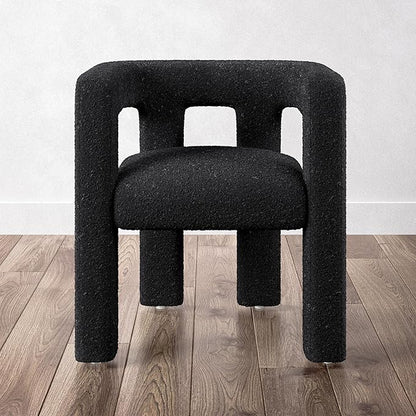 BELLEZE Modern Boucle Barrel Dining Chair, Upholstered Linen Kitchen Boucle Armchair with Sidearms and Back, for Dining Room Living Room- Black