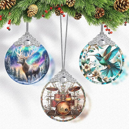 Drum Set Christmas Ornaments, Drum Set Stained Glass Ornaments, Hanging Christmas Tree Decorations
