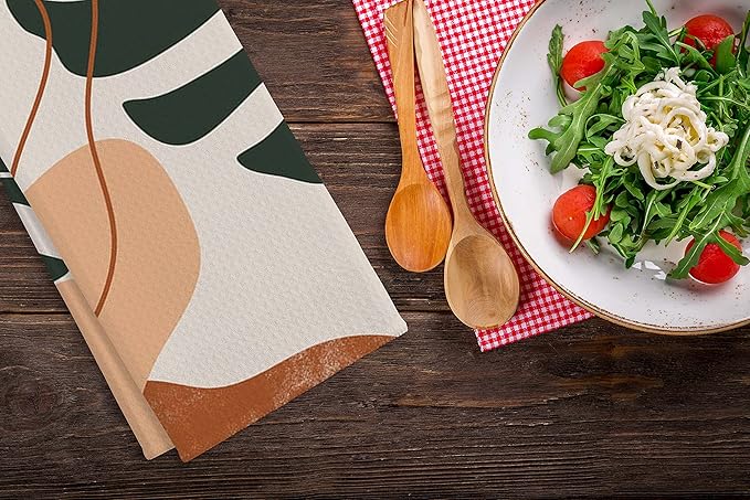 QIYUHOY Abstract Random Shapes Palm Leaf Kitchen Towels Tea Towels 16x24 Cotton Dish Towels for Farmhouse Decor