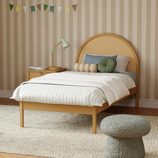 Babyletto Bondi Cane Twin Bed for Kids - GREENGUARD Gold Certified - Twin Bed Frames with Arched Cane Headboard - Universal Mattress Fit - No Box Spring Needed - Perfect for Boys & Girls Room