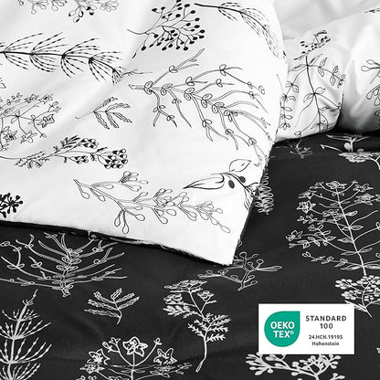 Bedsure Twin/Twin XL Comforter Set - Black Bed Set, 2 Pieces Cute Floral Bedding, 1 Soft Reversible Botanical Flowers Comforter and 1 Pillow Sham