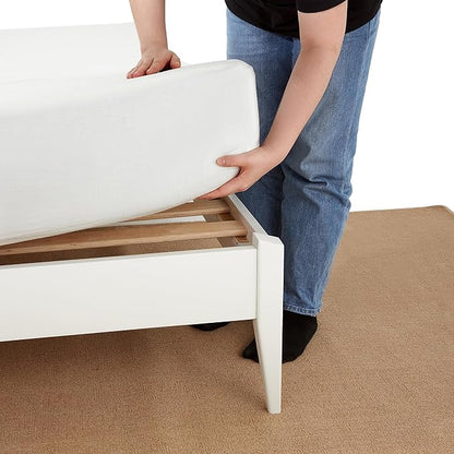 Bme Dinkee Signature Ivory White Queen Bed Frame Without Headboard - Modern & Minimalist Style with Acacia Wood - 12 Strong Wood Slat Support - Easy Assembly - No Box Spring Needed