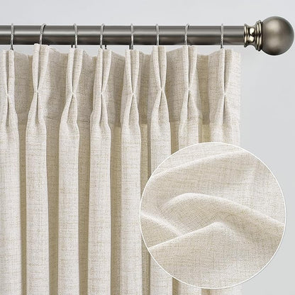 RAIN CITY 102 Inch Curtains Pinch Pleated 2 Panels Set, Back Tab with Hooks Semi Sheer Linen Curtains for Living Room Primitive Window Drapes for Sliding Door Sand Beach Decor 42 Each Wide