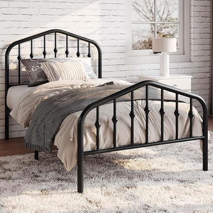 SHA CERLIN Twin Size Metal Platform Bed Frame with Victorian Style Wrought Iron-Art Headboard/Footboard, No Box Spring Required, Black