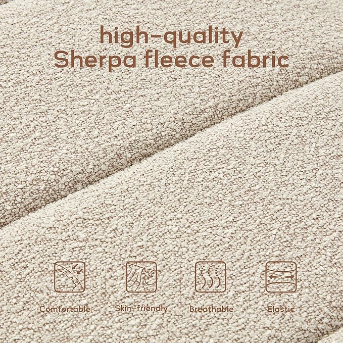 52.7" Bedroom Bench for End of Bed, Modern Upholstered Teddy Fabric Entryway Bench & Dining Bench, Footrest Stool Bench with Solid Wood Frame for Bedroom, Living Room (Camel)