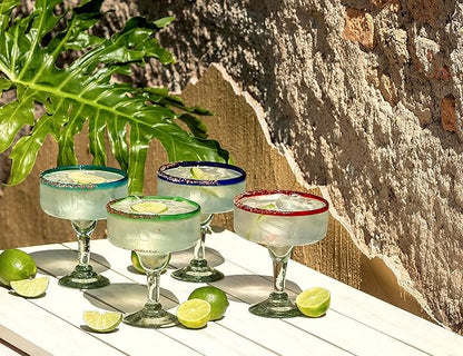 16 oz Hand Blown Mexican Margarita Glasses Set of 4 - Assorted colors