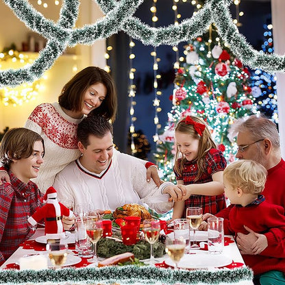 50 FT Green Christmas Tinsel Garland Christmas Decorations for Xmas Tree Decor, Shiny Metallic Twist Hanging Tinsel Garlands for Stairs Mantle Fireplace Home Indoor Outdoor Holiday Party Supplies