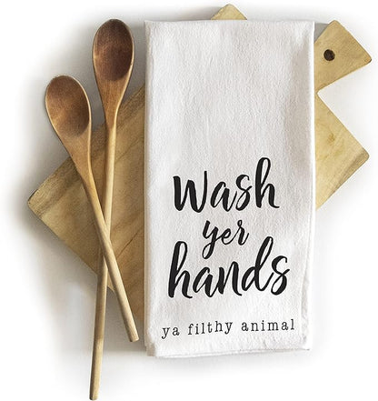 Wash Your Hands Funny Dish Towel Gift Kitchen Tea Towel Saying 18x24, Filthy Animal