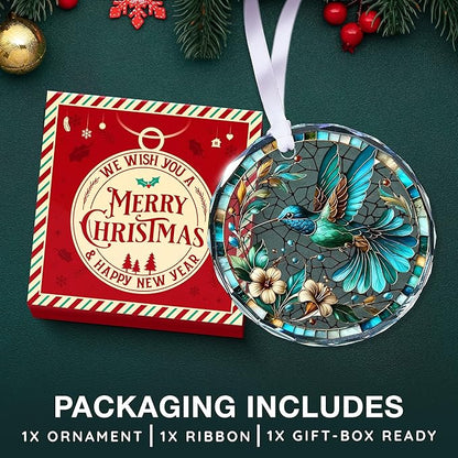 Hummingbird Ornaments for Christmas Tree - Stained Glass Hummingbird Gifts for Women, Unique Crystal Glass Ornaments