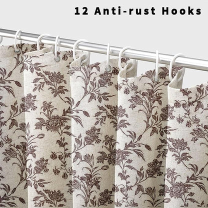 Brown Shower Curtain Floral Cotton Linen Cottagecore Shower Curtain for Bathroom 72" W x 72" L Boho Farmhouse