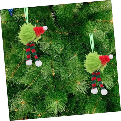 6pcs Christmas Furry Ornaments with Santa Hat and Striped Scarf Plush Hanging Pom Pom Balls for Xmas Tree Indoor Outdoor Holiday Decorations Festive Holiday Creature Design