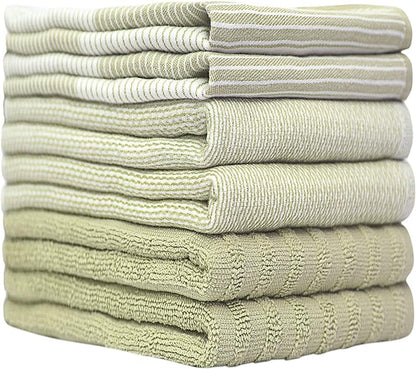 Premium Kitchen Towels 6 Pack Large Cotton Flat Terry Absorbent Tea Towels with Hanging Loop Sage Green 20x28