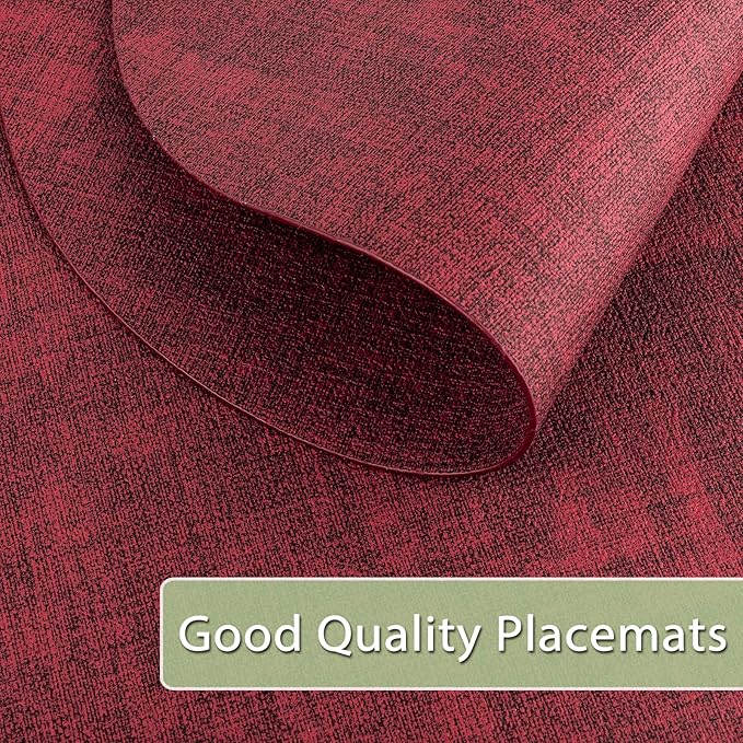 Placemats for Dining Table Set of 6 Non-Slip, Heat Resistant Oval Leather Placemat Double Layer, Waterproof Table Mats Easy to Clean for Kitchen Dining Room Coffee Office Table, Wine Red