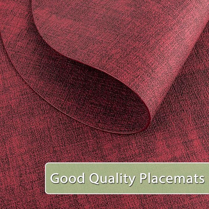 Placemats for Dining Table Set of 8 Non-Slip, Heat Resistant Oval Leather Placemat Double Layer, Waterproof Table Mats Easy to Clean for Kitchen Dining Room Coffee Office Table, Wine Red