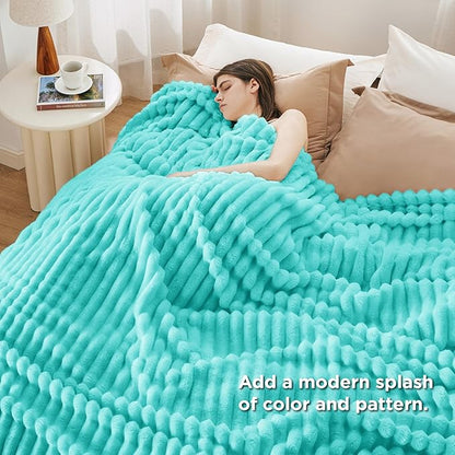 Bedsure GentleSoft Blue Queen Blanket for Bed - Cozy Soft Blankets for Women, Cute Small Fleece Throws for Girls, Birthday Gifts for Women Decor Gifts for Mom, Blue Fog, 90x90 Inches