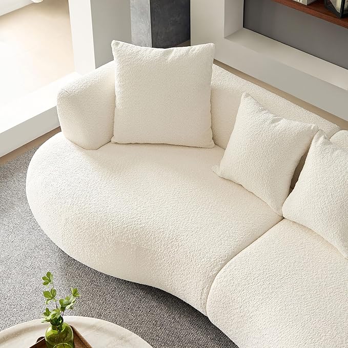 KEIKI 102" Curved Oversized Boucle Modular Sectional Sofa with 4 Throw Pillows, Mid-Century 4-Seater Upholstered Corner Plush Comfy Couch, Easy Assembly, for Apartment, Living Room, White
