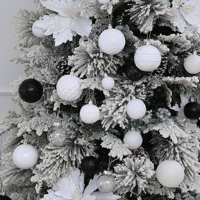 White Christmas Ball Ornaments Christmas Tree Decorations 36pcs Shatterproof Christmas Ornaments Set with 6 Styles in 3 Sizes(Small Medium Large)