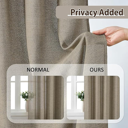 Custom Length Curtains 92 Inches Long,Pinch Pleated Linen Blend Back Tab with Hooks Boho 70s Curtains for French Door Living Room W50 x L92 Khaki