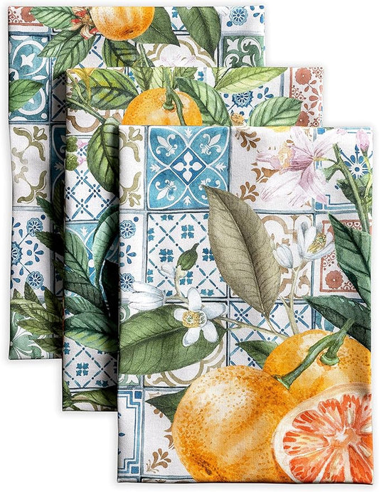 Maison d'Hermine Dish Towels 100% Cotton Absorbent Agrume Set of 3 Spring Summer