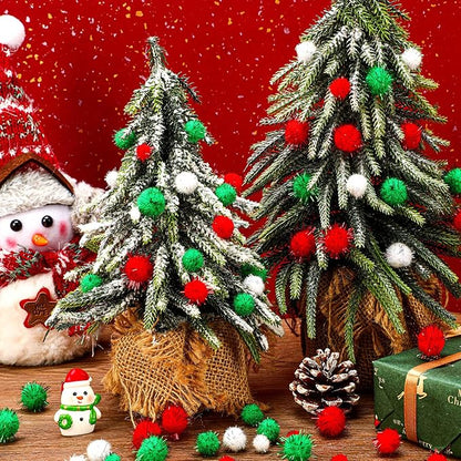 UPINS 600 Pcs Christmas Pom Poms Balls, Glitter Red Green White Craft Balls for Christmas Party DIY Creative Crafts Decorations Supplies (3 Size)