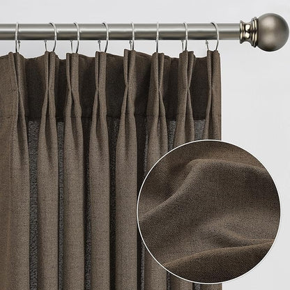 Brown Pleated Linen Curtains 63 Inches Long Farmhouse Semi Sheer Memory Trained Shape Pinch Pleat Drapes with Hooks Back Tab Ripple Fold Curtain for Bedroom Living Room 42x63