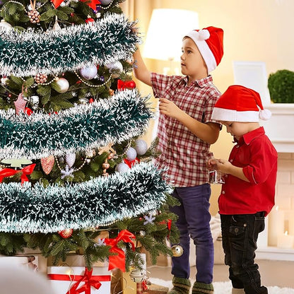 50FT Tinsel Christmas Garland Metallic Twist Garland Shiny Hanging Tinsel for Christmas Tree Party Supplies Indoor Outdoor Home Xmas Decoration (Green/White)