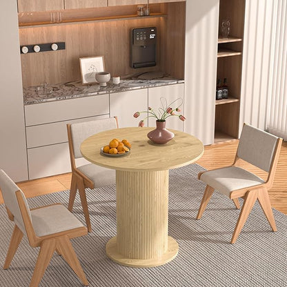 31.5 inch Round Dining Table for 2, Modern Farmhouse Kitchen Table, Small Circle Dining Tables with Wood Strip Base for Kitchen Living Room (Natural)