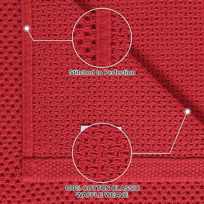 Homaxy 100% Cotton Kitchen Towels and Dishcloths Set, 12 x 12 Inches and 13 x 28 Inches, Set of 10 Bulk Kitchen Towels Set, Ultra Soft Absorbent Dish Cloths for Washing Dishes, Red