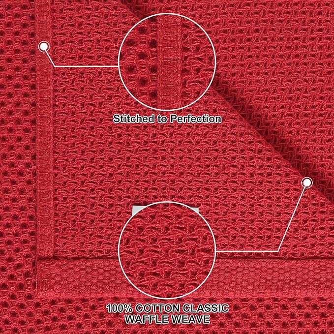 Homaxy 100% Cotton Kitchen Towels and Dishcloths Set, 12 x 12 Inches and 13 x 28 Inches, Set of 16 Bulk Kitchen Towels Set, Ultra Soft Absorbent Dish Cloths for Washing Dishes, Red