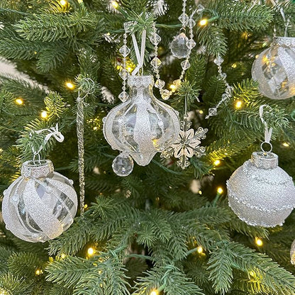 XmasExp Christmas Ball Ornaments Set 12ct Large Shatterproof Pastic Christmas Tree Decorations Delicate Hanging Ornaments (2.76", Diamond Silver)