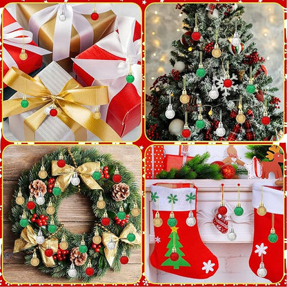 Jansun 60PCS Christmas Mini Balls Ornaments Miniature Xmas Tree Hanging Decorations Small Vintage Glitter Balls for Holiday Party Outdoor Indoor DIY Craft Decor Supplies (Glitter Surface) ﻿