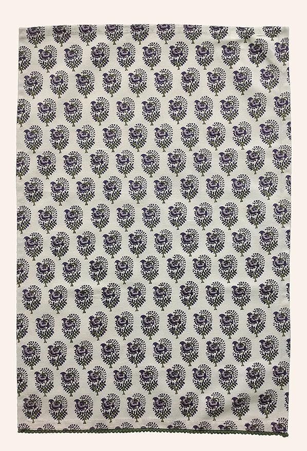 TARAN LIVING Printed Kitchen Dish Bar and Tea Towels Cotton, 18x28 inch with Trims, Cotton Dish Towel Sets (White & Purple, Set of 4)
