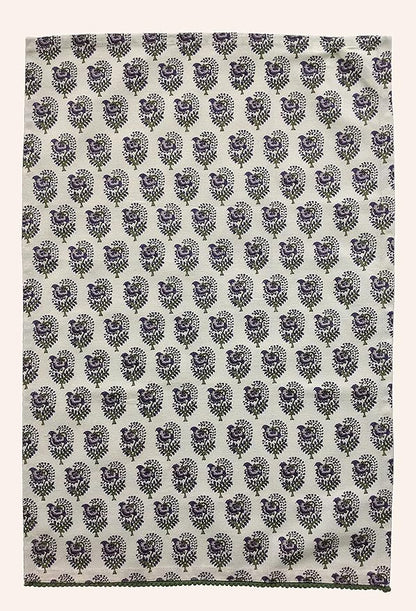 TARAN LIVING Printed Kitchen Dish Bar and Tea Towels Cotton, 18x28 inch with Trims, Cotton Dish Towel Sets (White & Purple, Set of 4)