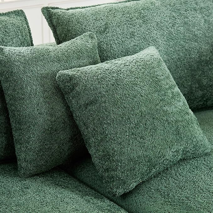 125'' Modern Curved Cloud Sofa Luxury Living Room 5 Seater Combo Sofa Cloud Curve Design Mid Century Upholstered Sofa with Ottoman for Living Room Bedroom Apartment (Boucle, Green)