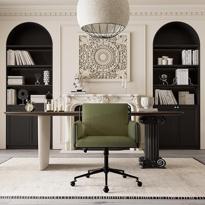 Rowill Modern Office Chair, Swivel Desk Chair, Green Boucle Fabric, Adjustable Height, 300 LBS Capacity, Wheels, Arm Rest, Perfect for Home Office, Bedroom, Makeup Room