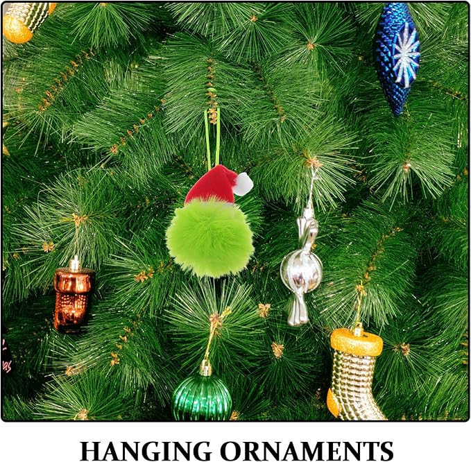 TOYANDONA 10PCS Faux Fur Pom Pom Ball - Furry Christmas Ball Ornaments with Santa Hat Tree Christmas Hanging Decorations for Party Supply Fireplace Mantel Wall Decor