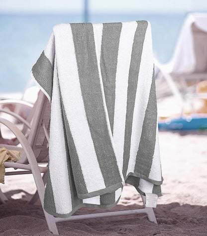 Utopia Towels 4 Pack Cabana Stripe Beach Towel Oversized 100% Ring Spun Cotton Beth Towels, Highly Absorbent, Grey