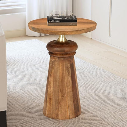 Christopher Knight Home Isant Wood End Table, Small Drink Table, Indoor Round Top Side Table, Modern Solid Wood Accent Table Coffee Table for Living Room Bedroom or Small Spaces, Gold+Natural