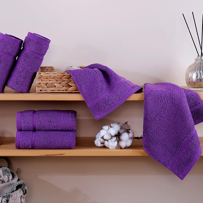 Hawmam Linen Luxury Cotton Washcloths 13x13 Inch Large Hotel Spa Bathroom Face Towel 12 Pack, Purple