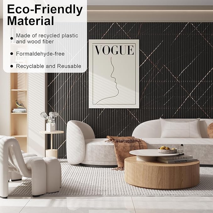 8-Pack WPC Wood Panels for Wall - 96 x 6.6 Inch 3D Acoustic Wall Panels, Waterproof and Easy Installation, Accent Slat Wall Paneling for Living Room, Office, Granite