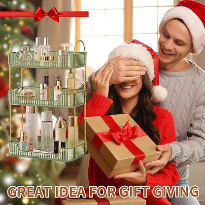 3 Tier Bathroom Organizer Countertop Makeup Perfume Skincare Organizer for Bathroom Dresser Vanity (Green)